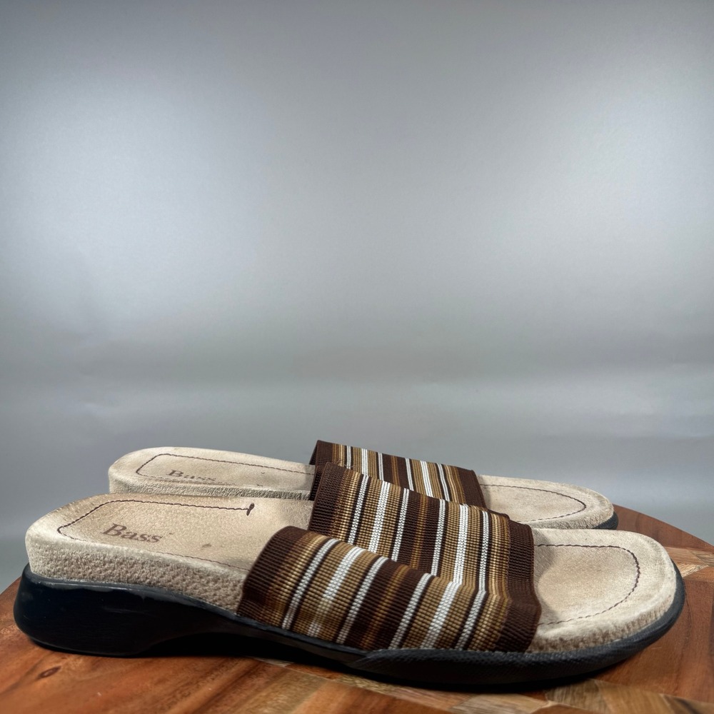 Bass Laila Womens 9M Brown Striped Fabric Slide Low Wedge Sandals 1067204